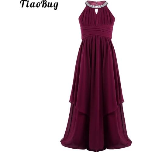 Summer Kids Chiffon Sleeveless Sequined Halter Flower Girl Dress Princess Pageant Wedding Bridesmaid Birthday Party Dress