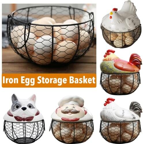Metal Chicken Egg Basket With Durable Fruit Snacks Container Egg Basket Holder Hen Oraments Decoration Kitchen Storage