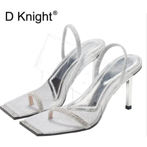 Fashion Rhinestone PVC Transparent Shoes Stilettos High Heels Sandals Women Sexy Party Silver Party Wedding Shoes Ladies Sandals