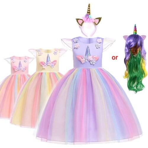 Fancy Unicorn Dress Girl Halloween Costume Children Princess Dress Kids Carnival Cosplay Gown Unicorn Party Clothes Supplies