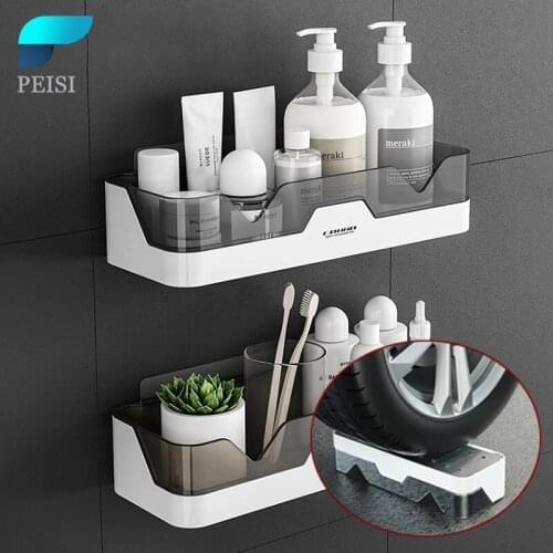 PEISI Bathroom Shelf Wall-Mounted Drain Rack Mounted Shower Organizer Storage Rack Kitchen Storage Bathroom Accessories Set