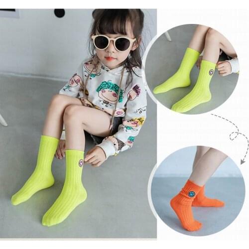 10 Pairs New Cotton Children Socks Smiling Face Embroidery Fashion Bright Color Socks Boy Girl Heap Heap Socks