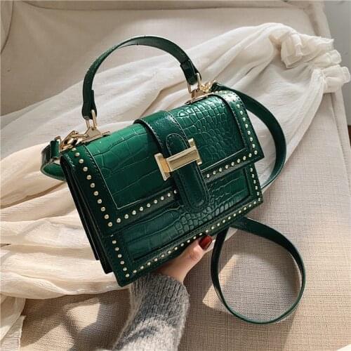 2020 New fashion designer crocodile pattern pu leather tote bag women shoulder crossbody handbag ladies hand bag with rivet