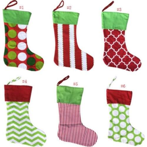 Wholesale Xmas Stocking Gift Bag Stripe Polka Dots Print Christmas Sock Christmas Decorations Free Shipping SN2254