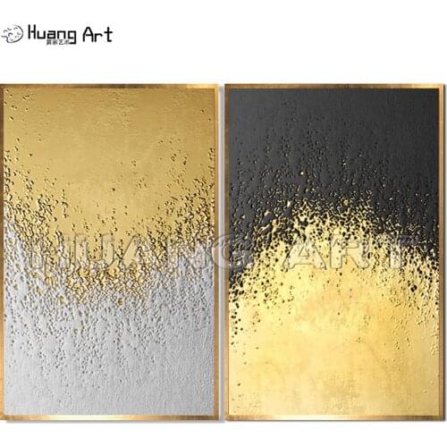 Wholesale Handmade Gold or Silvery Color Oil Painting on Canvas for Decor Hand Painted 3D Gilding Landscape Texture Painting