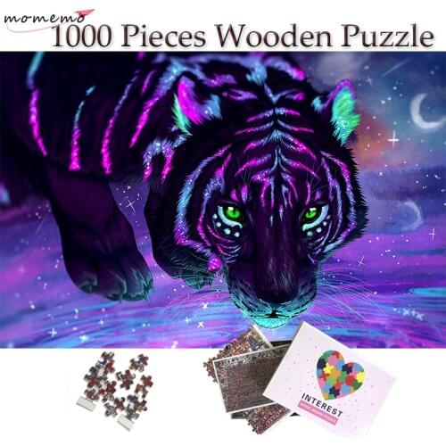 MOMEMO Fluorescent Tiger Puzzle 1000 Pieces Wooden Color Art Painting Jigsaw Puzzle Toys Adults Teenagers Kids Home Decor Gift