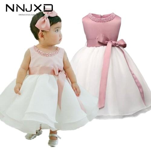 Newborn Clothes Beading Girls Dress for Wedding and Party Formal Vestido 2Yrs Baby Girls Birthday Dress Bow Baptism Ball Gown