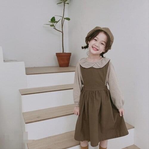 Girls Sleeveless Vest Dress Spring And Autumn New Childrens Cotton Solid Color Pleated A-Line Dresses WTA42