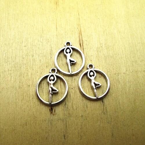 35pcs/lot 19X16mm OM Yoga Charms Tree Yoga Pose Zen charm pendant DIY necklace/ bracelets charms antique silver tone