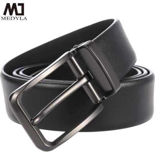MEDYLA Genuine Leather Alloy Pin Buckle High Quality Luxury Brand Leather Strap Belt for Men Vintage Designer Belt LY4018