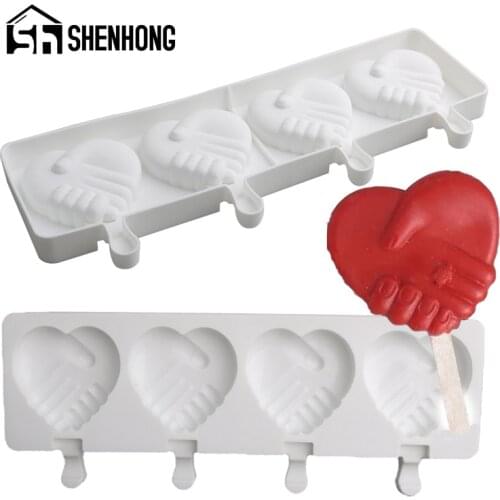SHENHONG Summer Ice Cream Molds Heart Design Silicone Popsicle Moulds Ice Cube Tray Freezer Juice Tools and 50 Pcs Sticks