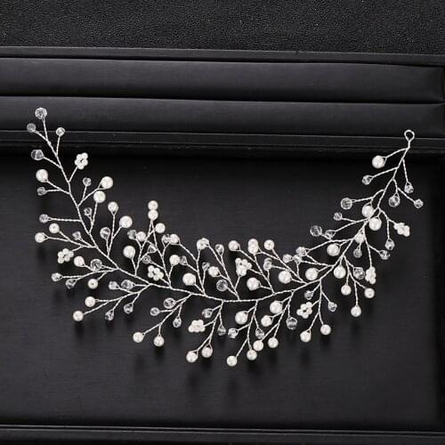 Trendy Silver Color Wedding Headband Baroque Pearl Crystal Headband Bridal Hair Accessories Prom Handmade Headdress Accessories