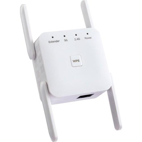 1200Mbps Wireless Signal Repeater Booster WiFi Range Extender 2.4 & 5Ghz Dual Band 4 Antennas 360° Full Coverage WPS Plug & Play