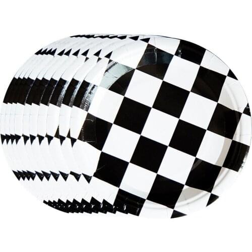 Black white plaid Disposable tableware set paper plates Cups Chess Checkered Birthday Party Baby Shower Decorations for Kids