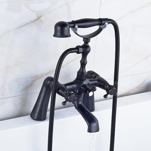 Bathroom Oil Rubbed Bronze Deck Mounted Shower Faucets Set Bathtub Faucet Water Mixer Tap with Hand Shower ZD313