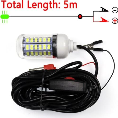 12V 15W 5m line Waterproof Fish Attracting Light Fish Lamp Squid Fishing Outdoor Camping Lights Green White Yellow