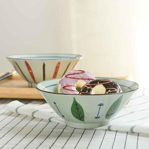 Japanese Ceramic Ramen Bowl Trumpet Shape 700ml Large Instant Noodle Bowl 8 inch Underglaze Porcelain Rice Soup Bowl Tableware