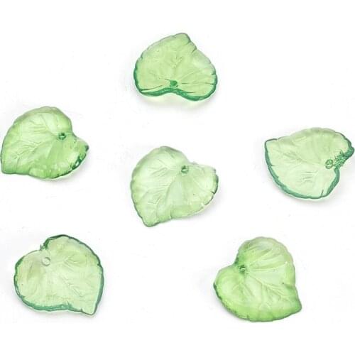 100pcs Green Transparent Acrylic Leaf Pendants Charms For Earring Necklace Bracelet Making Accessories 15x15x2mm Hole: 1.5mm