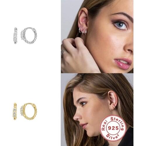 Aide 925 Sterling Silver Women Hoop Earrings Prong Setting Cubic Zirconia Small Earring Trendy Classic Fine Jewelry Girls Gift