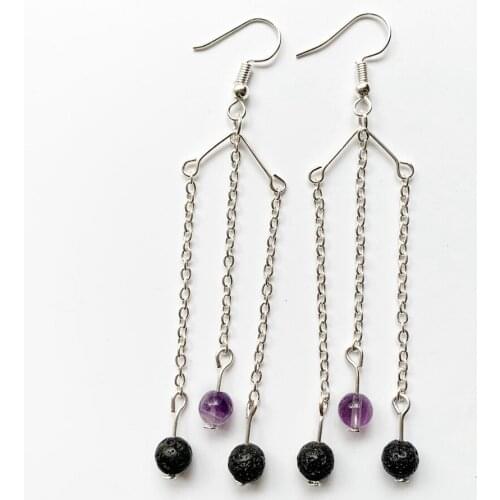 Natural Round Black Lava Stone Beads Earrings for Women Gold Tassels Drop Earrings Jewelry Earrings Crystal Dangle 1 Pair Dropsh