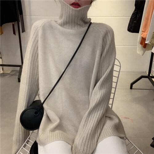 Autumn Winter Women Turtleneck Cashmere Sweaters 2021 Casual Basic Pullover Jumper Street Batwing Long Sleeve Loose Knitted Tops
