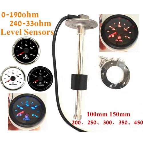 1pc 52mm 0-180ohm Fuel Level Gauge 100 150 200 250 300 350 450mm Water Level Sensors 240-30ohm 8 Kinds Backlight for Car Boat