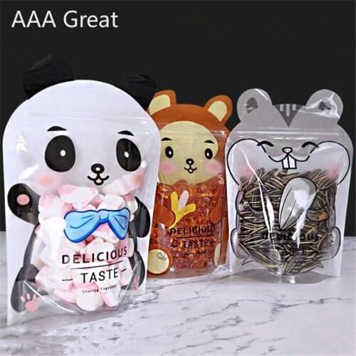 100Pcs/Lot Universal Snack Food Packaging Bag Nut Biscuits Snacks Cartoon Ziplock Bag Transparent Plastic Pouches Stand Up Bags