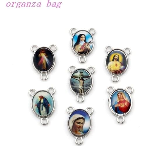 100Pcs Single Side Jesus Christ Icon Alloy Connector Necklace DIY Religion Jewelry 11x16mm F-64