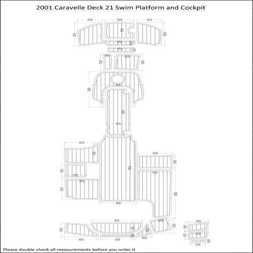 2001 Caravelle Deck 21 Swim Platform Cockpit Boat EVA Faux Teak Deck Floor Pad