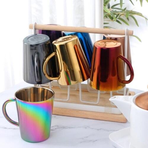 300ml Stainless Steel Water Cup Coffee Cup Portable Milk Cup with Handle Double Wall Rainbow Cup Travel Milk Tea Cup