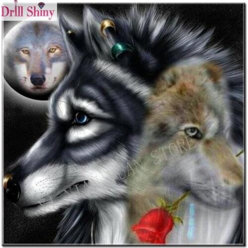 Needlework Animal 5D Diy Diamond Painting Full Wolf Diamond Embroidery round Drill Mosaic red rose Picture home decor craft