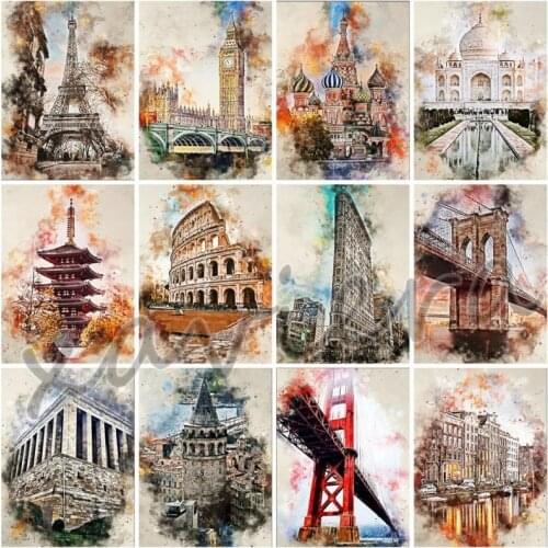Xaviera 5D Diy Diamond Painting City Architecture Landscape Cross Stitch Abstract Full Drill Embroidery Travel Gift Home Decor