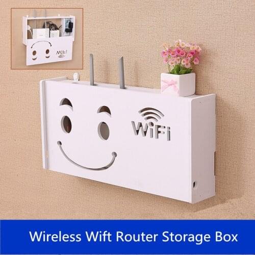 Wireless Wifi Router Storage Box Plug Board Bracket Wall Shelf Hanging Box Wood-Plastic Cable Container Home and Office Decor