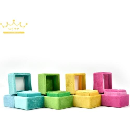 Double Ring Display Holder with Detachable Lid Ring Box for Wedding Ceremony Square Velvet Ring Box