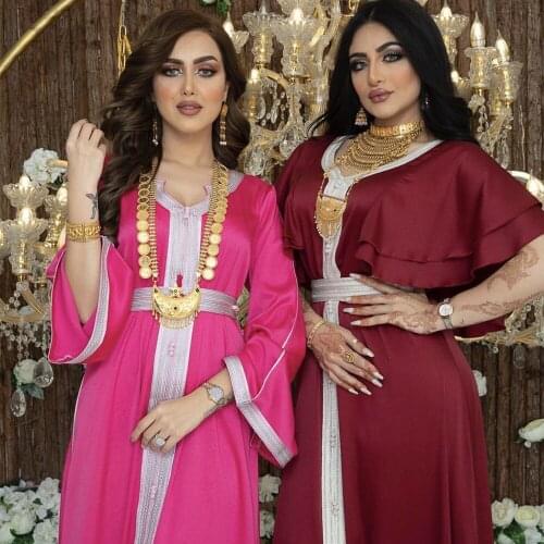 Eid Mubarek Outerwear Silky Satin Abaya Dubai Muslim Fashion Hijab Kaftan Islam Clothing Womens Vestidos Robe Musulman F2744