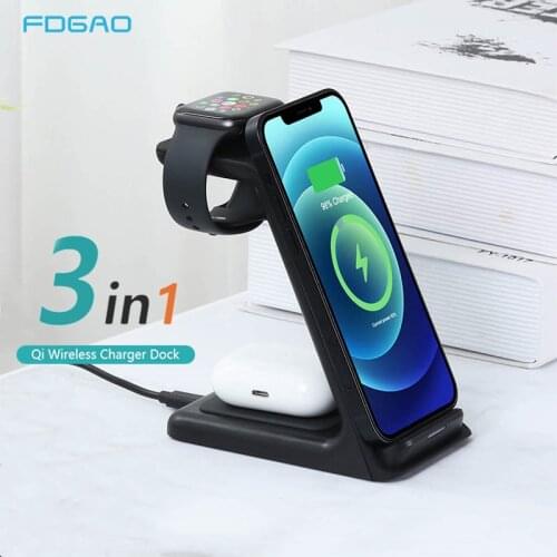 15W Fast Qi Induction Wireless Charger For Apple Watch 6 5 4 3 2 Airpods Pro iPhone 12 Mini 11 XS XR X 8 3 in 1 Charging Station