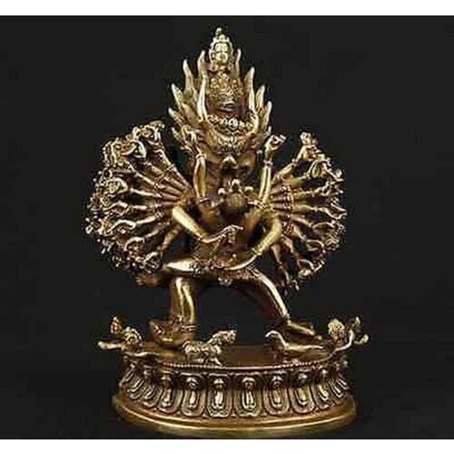 Exquisite Chinese Old Brass Handmade Buddha Dragon Statue