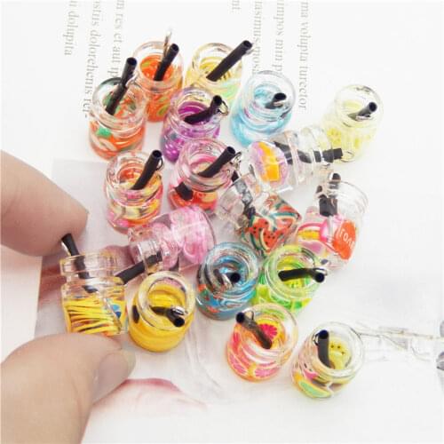Julie Wang 10PCS Glass Bottle Charms Random Mixed Resin Fuit Flower Juice Pendant Bracelet Jewelry Making Accessory
