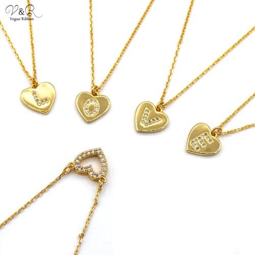 2020 Newest Necklace Gold Heart With CZ Stone Initial Necklace Love Letter Necklace Gold Chain Pendant Necklace Gift For Women