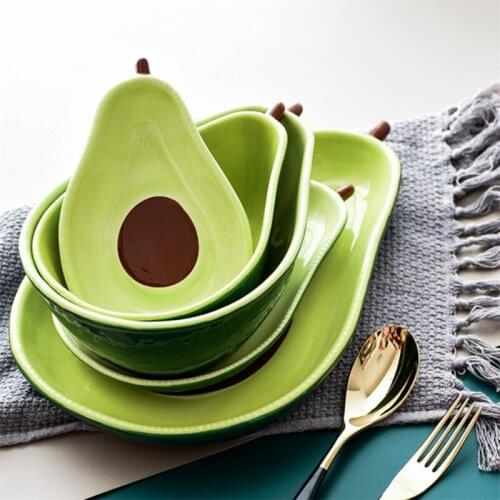Nordic Creative Cute Avocado Glaze Color Ceramic Dinner Dish Snack Fruit Salad Bowl Breakfast Dessert Plate Kitchen Tableware