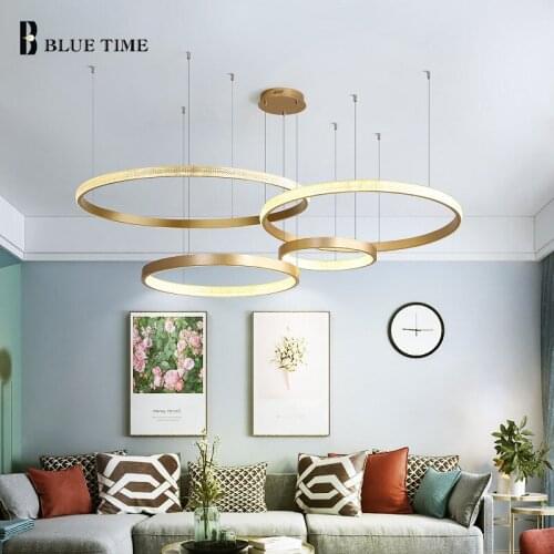 Circle Rings LED Chandelier Home Indoor Lighting For Living Room Dining Room Lustre Hanging Lighting Chandelier Gold Black Lamps