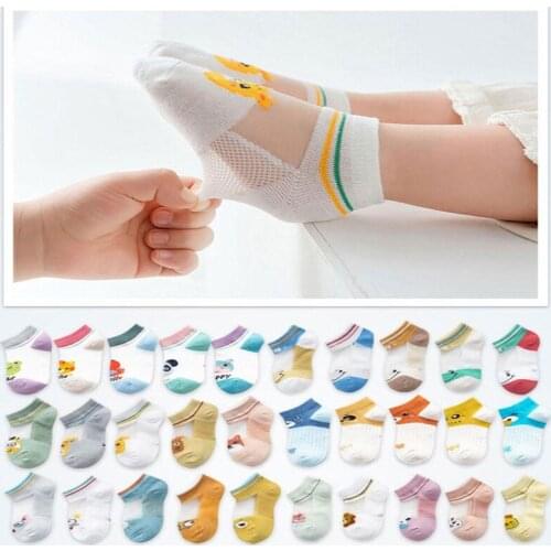 5pcs Cute Childrens Socks Spring Summer Thin Mesh Baby Socks Cartoon Glass Wool Childrens Boat Socks 1-12 Years Kids Socks