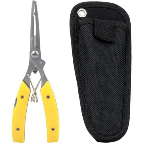 Multi Stainless Steel Fishing Pliers Curved Nose Scissors Braid Cutters Hook Removers Fishing Line Cutters with Knife Rope