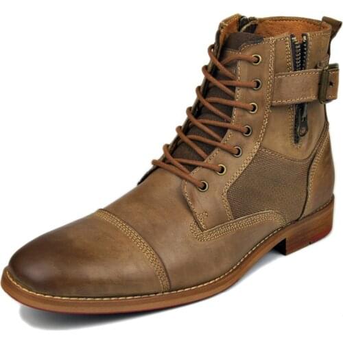 2020 Dress boots men Genuine Leather Men Ankle Motorcycle Boots Lace Up zipper Shoes Men basic Boots,Spring Autumn shoes