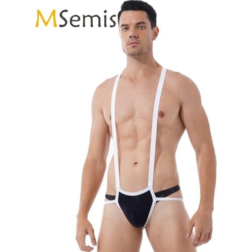 Mens Lingerie Sexy Bodysuit Underwear Hollow Out Fishnet Sexy Clothing Back Bulge Pouch Jockstrap Wrestling Singlet Leotard