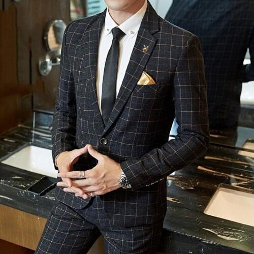 Smart Business Mens Suit Blazer Set 2021 Male Leisure Casual Plaid Formal Suit Professional Korean Slim Top Suits Custom Made