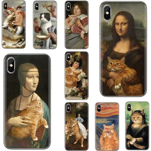 Soft Case Covers Mona-Lisa-C-Pat-Cat-Leonardo-da-Vinci For Samsung Galaxy S7 S8 S9 S10E S20 FE Note 10 20 Edge Lite Plus Ultra