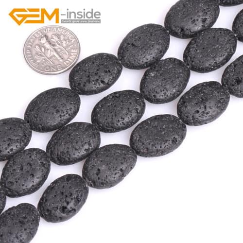 Natural Black Volcanic Sponge Lava Rock Gem stone Jewelry Making Oval Beads 15" Gem-inside