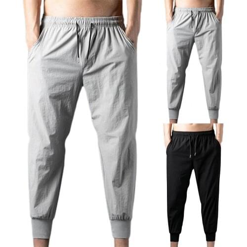 Solid Color Straight Men Pants Elastic Waist Ankle Banded Oversize Pants Stretchy Sweatpants Streetwear Fitness Clothing