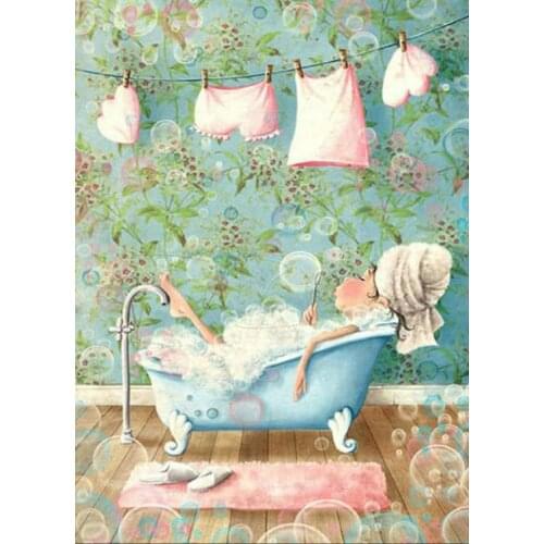 Full Square/Round Diamond Painting Bathroom Girl 5D DIY Diamond Embroidery Landscape Mosaic Cartoon Handicraft Craft Kit